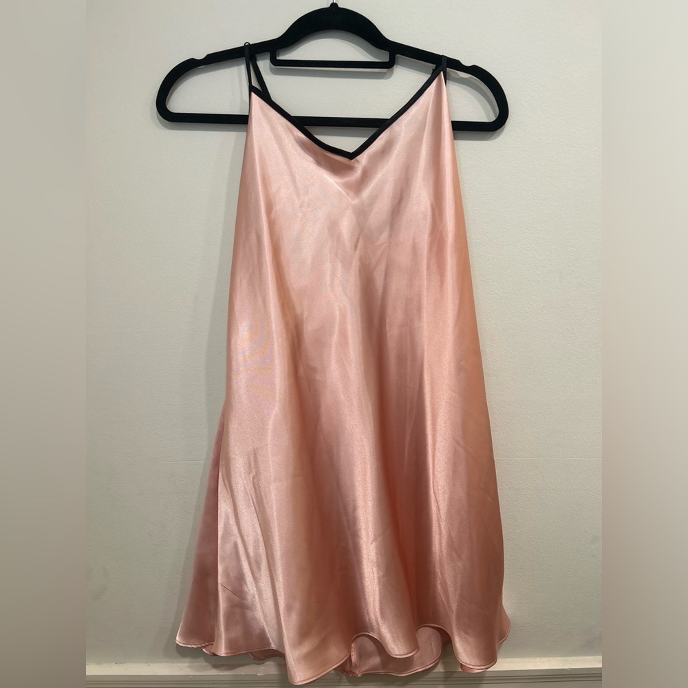 Linea Donatella baby pink pastel satin slip babydoll mini dress L coquette